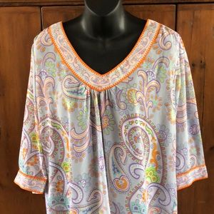 Gretchen Scott Purple Sheer 3/4 sleeve top
